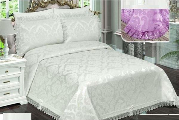 Acassia Home Şönil Dantelli Çift Kişilik Yatak Örtüsü-Bade Krem - Image 1