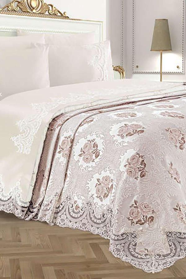 Halıstores Fransız Dantelli Çift Kişilik Pike Takımı Paris Krem - Image 1