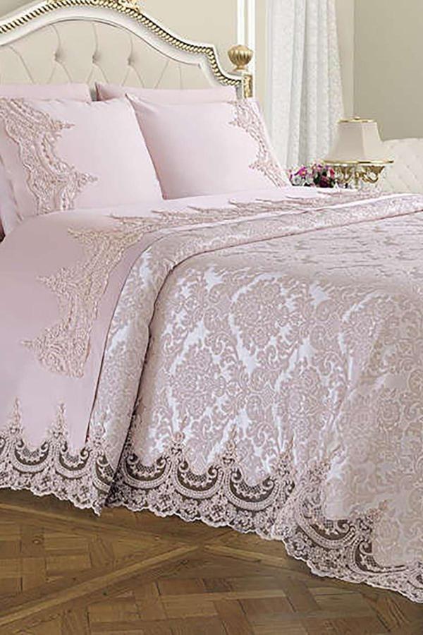 Halıstores Fransız Dantelli Çeyizlik Pike Takımı Arus Pudra - Image 1