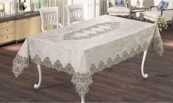 Atak Bahar Model Dertsiz Kadife Lüx İşlemeli Masa Örtüsü 160X220 - Image 1