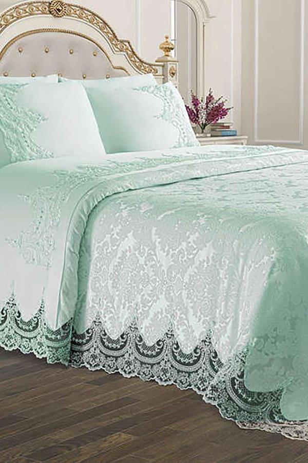 Halıstores Fransız Dantelli Çeyizlik Pike Takımı Arus Su Yeşili - Image 1
