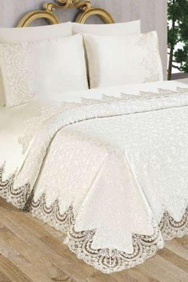 Halıstores Dantelli Çift Kişilik Pike Takımı Sultan Krem - Image 1