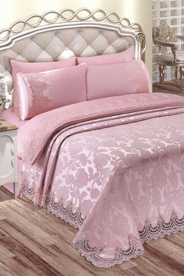 Halıstores Fransız Dantelli Çift Kişilik Pike Takımı İstanbul Pudra - Image 1