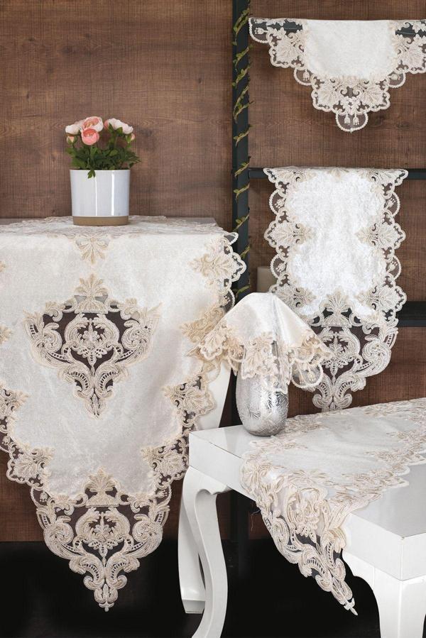 Bursa Çeyiz Miray Kadife Salon Takımı 5 Parça - Krem Gold - Image 1