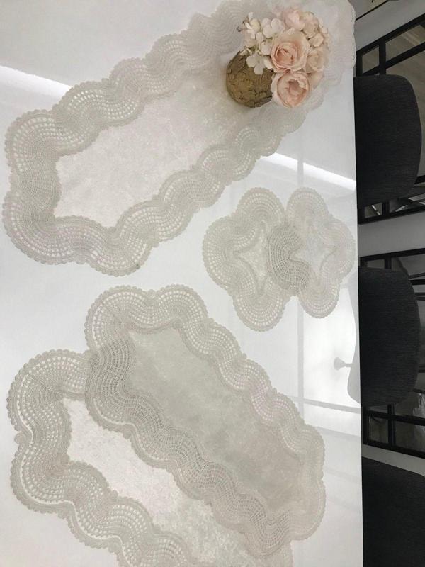 Home Dantel Kenarlı Kadife Kordon Işlemeli 5 Parça Salon Takımı - Image 1