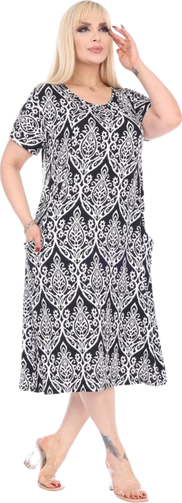 Melsay Butik Beyaz Dantel Desen  Kuplu Cepli Kısa Kol Kadın Midi Elbise - Image 1