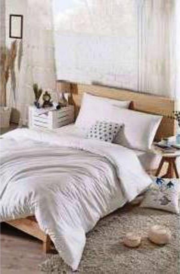 Bursa Çeyiz Beyaz Çift Kişilik Nevresim Takımı Yüzde Yüz Pamuk - Image 1