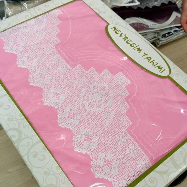 Bursa Çeyiz Elişi Dantelli Nevresim Takımı Çarşafı Dantelli Model988 Şeker Pembe - Image 1
