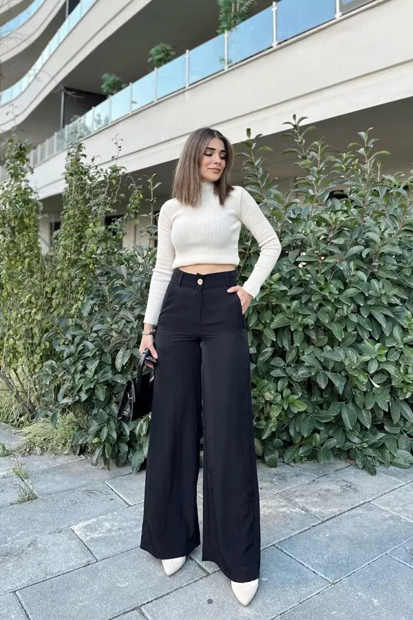 Yüksek Bel Bol Paça Pantalon - Image 1