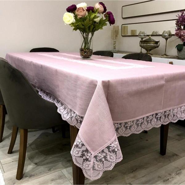 Bursa Çeyiz Linen Fransız Dantelli Masa Örtüsü Ortası Göbekli Ağır Model - Image 1