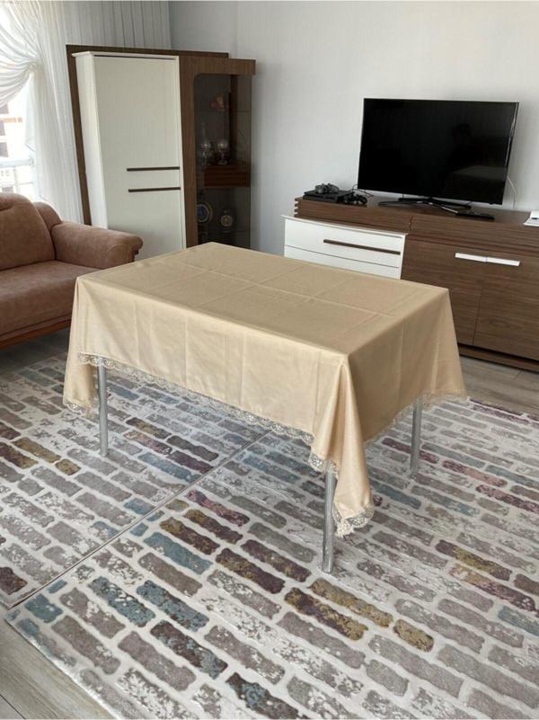 Çalışkan Çeyiz Evi Fransız Dantelli Şantuk Kumaş Masa Örtüsü 160 X 220 Cm - Image 1