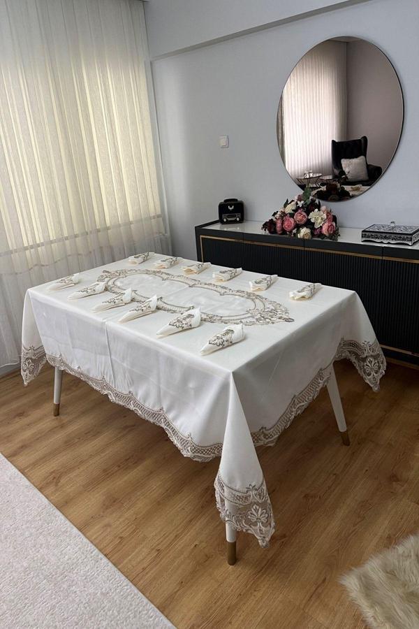 Çalışkan Çeyiz Evi 26 Parça Linen Fransız Dantelli Yemek Takımı - Lüx 26 Parça Linen Fransız Dantelli Yemek Takımı - Image 1