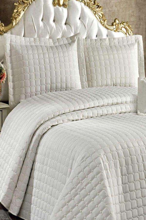 Royal Home Çift Kişilik Krem Kapitone Yatak Örtüsü Flamingo - Image 1