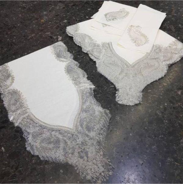 Bursa Çeyiz 26 Parça Ağır Fransiz Dantelli Linen Kumaş Yemek Takımı Ozel Üretim - Image 1