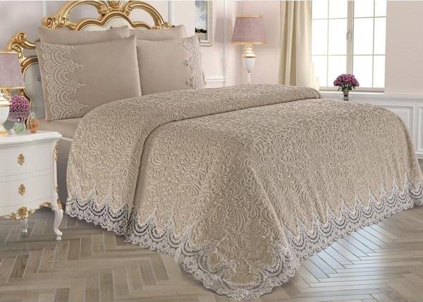 İnan Home Fransız Güpürlü Dantelli Kapuçino Battaniye - Modern Yatak Örtüsü Takımı - Image 1