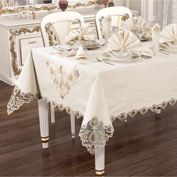 Cotton House Lux Damla Krem Masa Örtüsü Takımı - Image 1