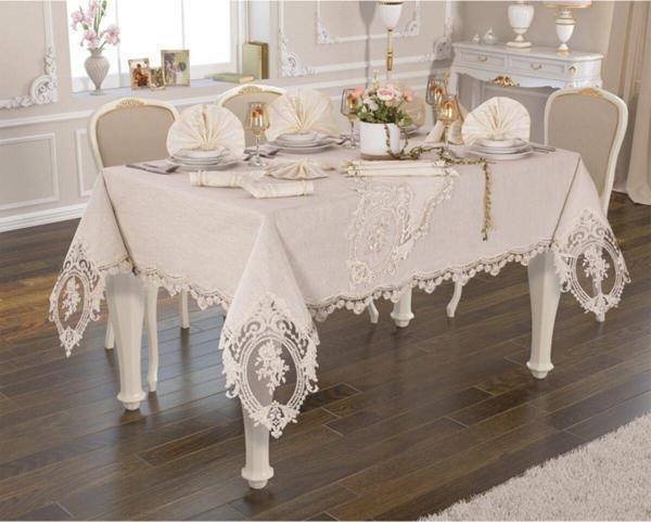 Miray 26 Parça Linen Busem Fransız Dantelli Yemek Seti Krem - Image 1