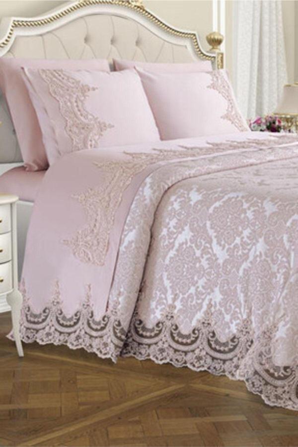 Hanımeli Etz Home Pudra Çift Kişilik Fransız Güpürlü Çeyizlik Pike Takımı Arus - Image 1