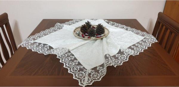 Eren Home Kadife Fiskos Örtüsü Güpürlü 90X90 Ekru - Image 1