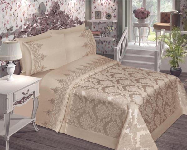 Çalışkan Çeyiz Evi Sultan Fransız Güpürlü Şönil Pike Takımı 6 Parça - Çift Kişilik 230X240 - Image 1