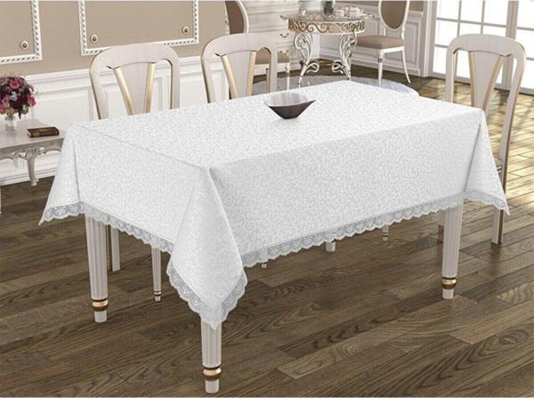 Apakay Fransız Dantelli Lüx Kdk Masa Örtüsü 160X220Cm Beyaz - Image 1