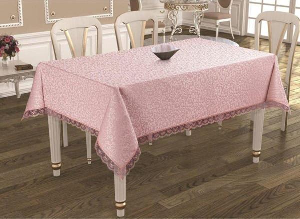 Apakay Fransız Dantelli Lüx Kdk Masa Örtüsü 160X220Cm - Pembe - Image 1