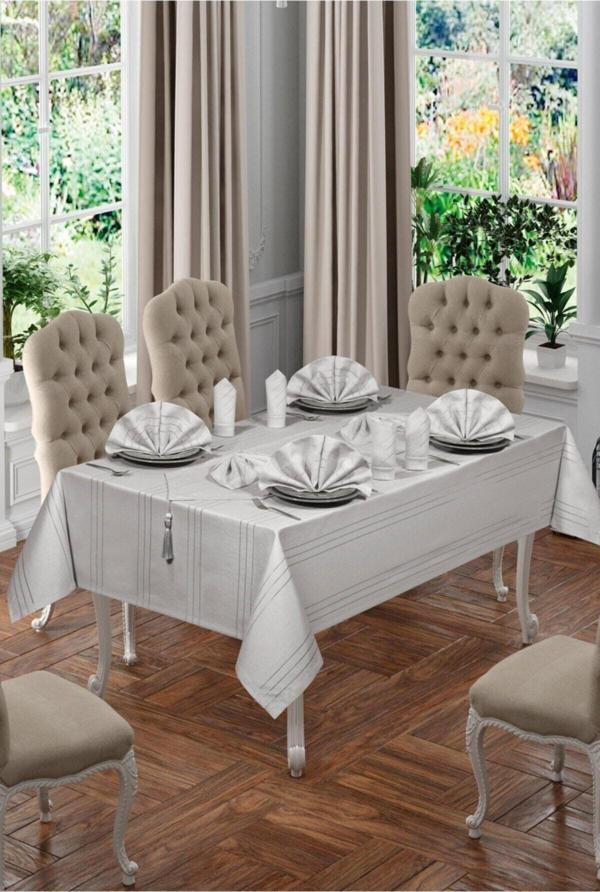 Abacı Home Gri 12 Kişilik Lüks Colber Masa Örtüsü Seti - Image 1