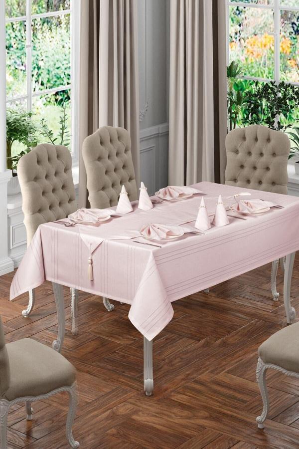 Abacı Home Pudra 12 Kişilik Lüks Colber Masa Örtüsü Seti - Image 1