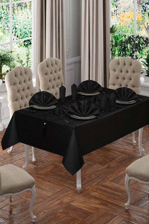 Abacı Home Siyah 12 Kişilik Lüks Colber Masa Örtüsü Seti - Image 1