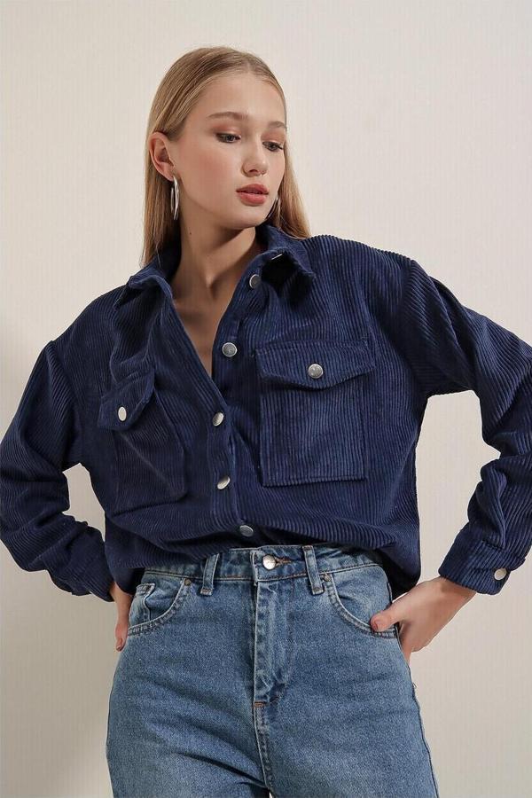 Kadife Hafif Oversize Gömlek - Image 1