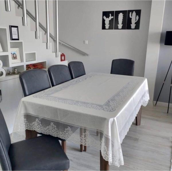 Bursa Çeyiz Özel Krem Dertsiz Dantelli Masa Örtüsü (160X220Cm) - Image 1