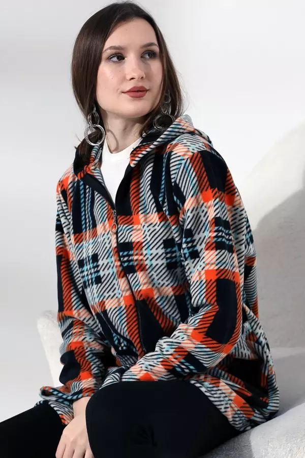 Ekose Desen Polar Ceket - Büyük Beden - Image 1