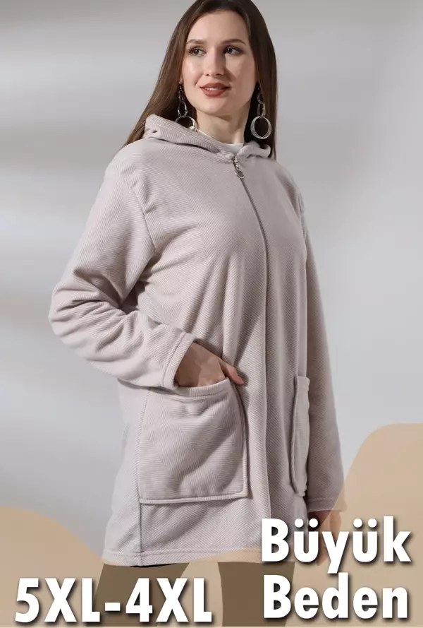 Çizgi Detay Polar Sweatshirt - Büyük Beden - Image 1