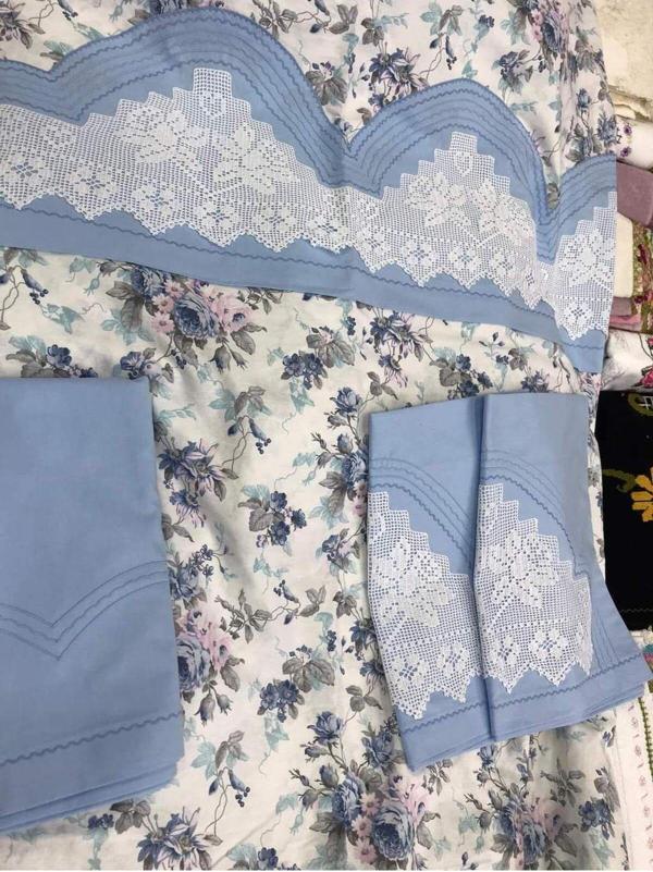 Bursa Çeyiz Elişi Dantelli Nevresim Takımı Çarşafı Dantelsiz Bebe Mavisi - Image 1