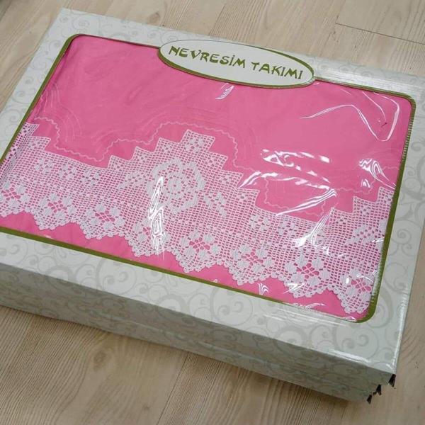 Bursa Çeyiz El Işi Dantelli? Nevresim Takimi Çarşafi Dantelli Fuşya Pembe - Image 1