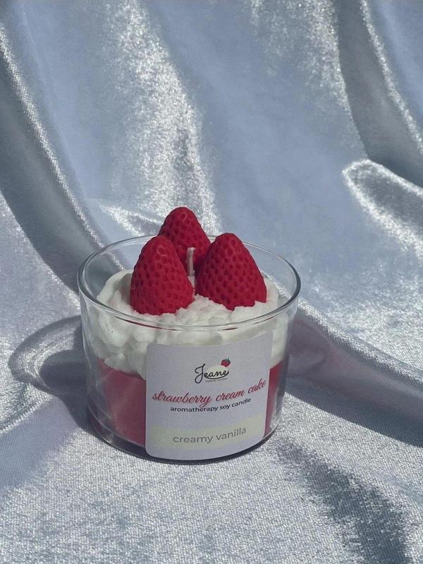 Jeane Home Decor Strawberry Kırmızı Vanilya Kokulu Hediyelik Aromaterapi Mum Sevgiliye Tütsü Arınma Akış - Image 1