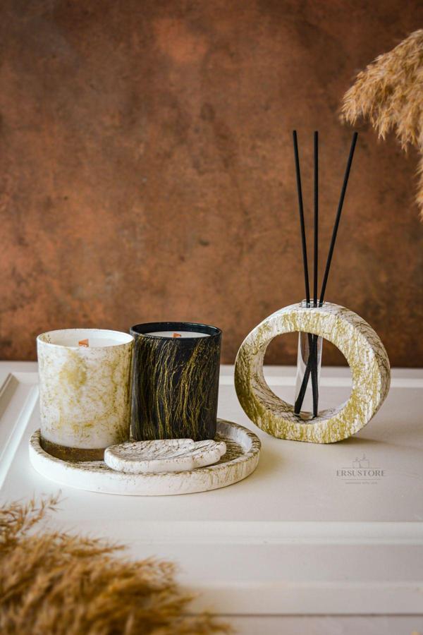 Ersustore Oda Kokusu 2 Adet Cam Soya Wax Bardak Beton Mum Takımı - Image 1