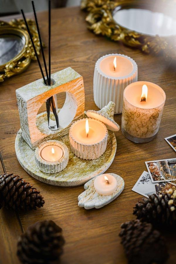 Ersustore Oda Kokusu Cam Ve Beton Bardak Soya Wax Tealight Mum Seti - Image 1