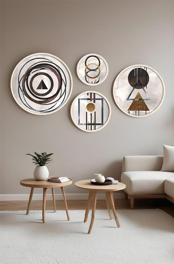 Huhuli Ahşap Çerçeveli Modern 4'Lü Yuvarlak Tablo Seti Huhu419 - Image 1
