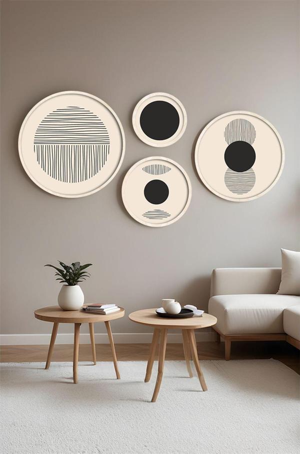Huhuli Ahşap Çerçeveli Modern 4'Lü Yuvarlak Tablo Seti Huhu421 - Image 1