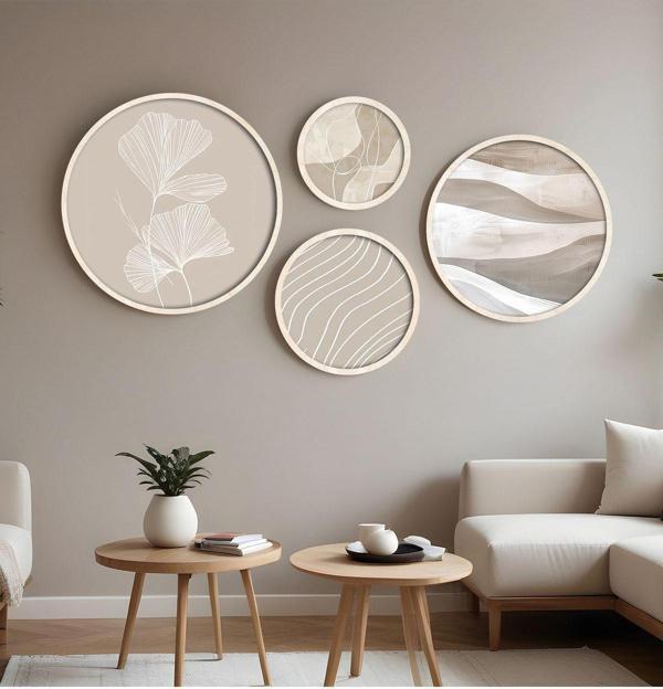 Huhuli Ahşap Çerçeveli Modern 4'Lü Yuvarlak Tablo Seti Huhu295 - Image 1