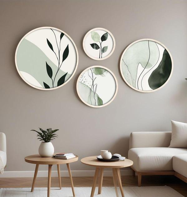 Huhuli Ahşap Çerçeveli Modern 4'Lü Yuvarlak Tablo Seti Huhu297 - Image 1