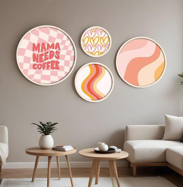 Huhuli Ahşap Çerçeveli Modern 4'Lü Yuvarlak Tablo Seti Huhu296 - Image 1
