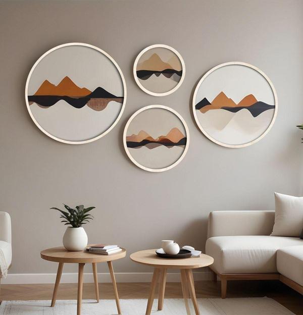 Huhuli Ahşap Çerçeveli Modern 4'Lü Yuvarlak Tablo Seti Huhu298 - Image 1