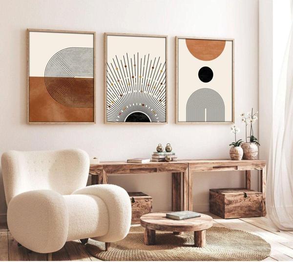 Huhuli Ahşap Çerçeveli Minimalist 3’Lü Tablo Huhu198 - Image 1