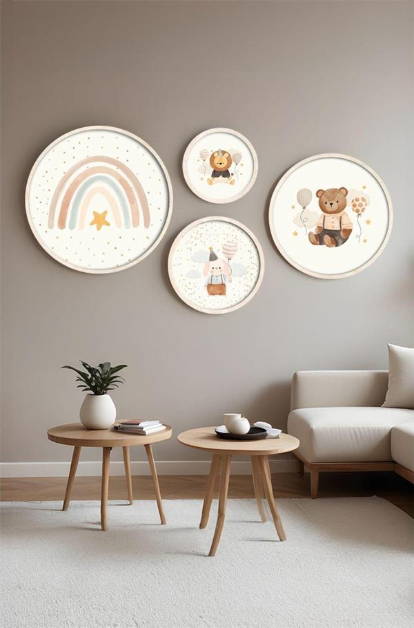 Huhuli Ahşap Çerçeveli Modern 4'Lü Yuvarlak Tablo Seti Huhu422 - Image 1