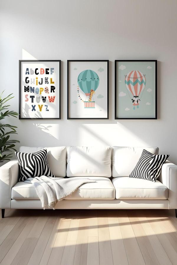 Huhuli Ahşap Siyah Çerçeveli 3'Lü Set Tablo - Image 1