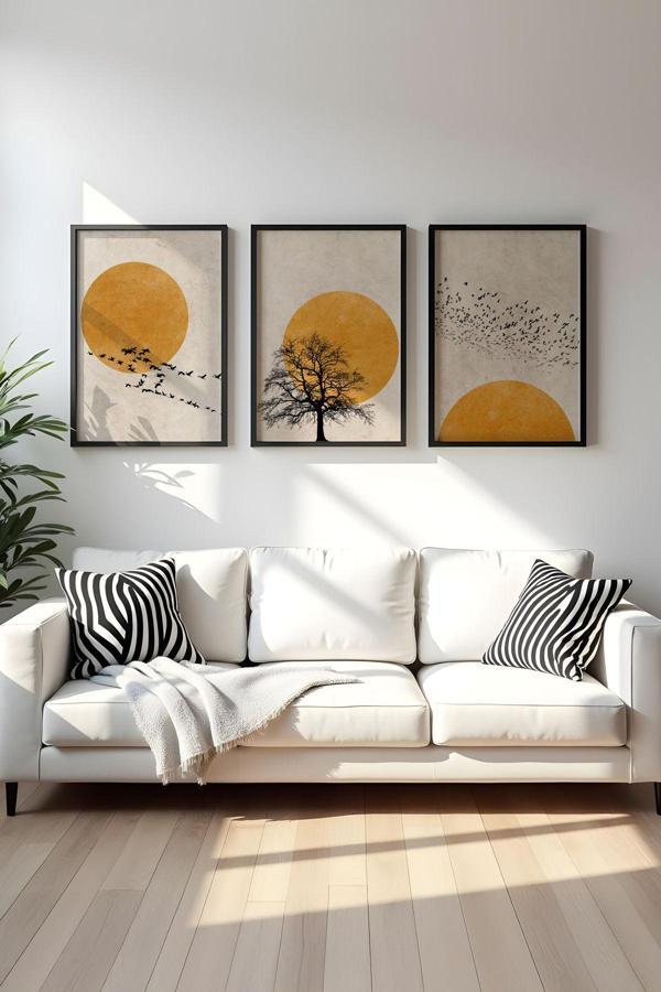 Huhuli Ahşap Siyah Çerçeveli 3'Lü Set Tablo - Image 1