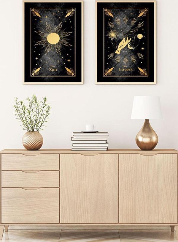 Huhuli Ahşap Çerçeveli Burç 2'Li Set Tablo - Image 1