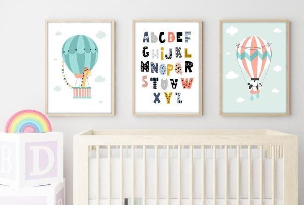 Huhuli Ahşap Çerçeveli Çocuk Odası Tablo Set - Image 1